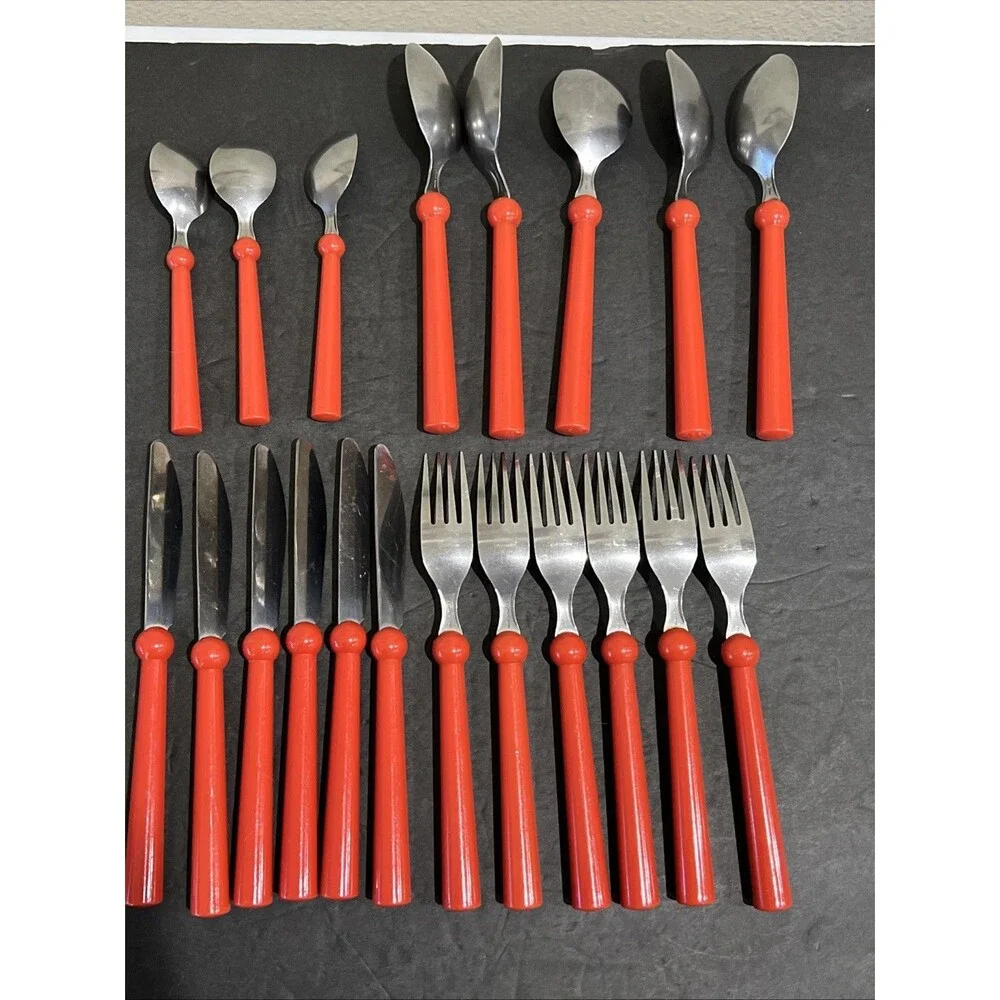 IKEA GRAMMATIK Vtg 1990s Red Flatware Lot Of 20 Cutlery Silverware